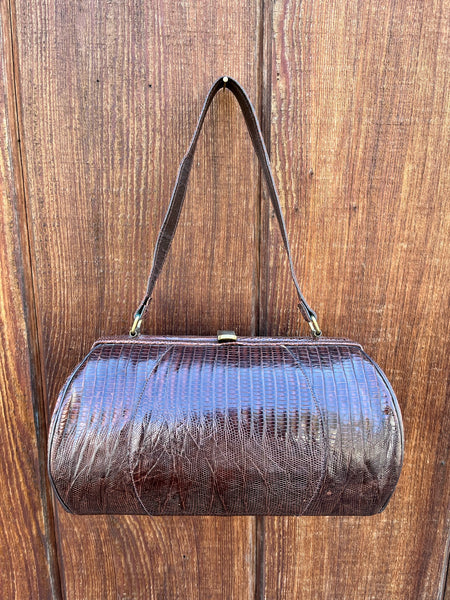 1940s Crocodile Barrel Bag