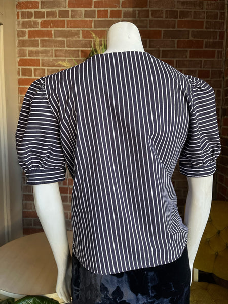 1980s Striped Puff Sleeve Blouse