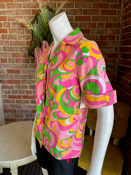 1960s Pink Psychedelic Deadstock Blouse