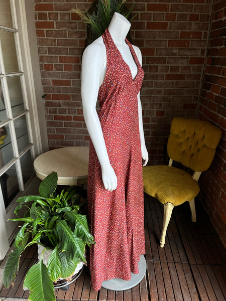 1970s Cinnamon Floral Halter and Bolero Maxi Dress