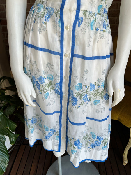 1950s Sheer Blue Roses Dress
