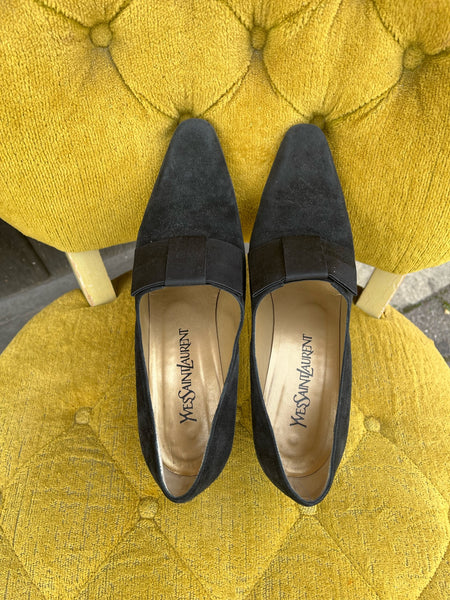 1990s Yves Saint Laurent Black Suede Pumps