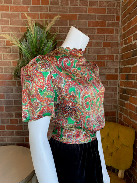 1940s Paisley Cropped Blouse