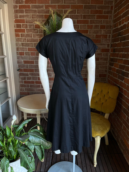 1950s Black Gingham Trim Dress
