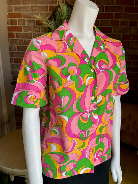 1960s Pink Psychedelic Deadstock Blouse