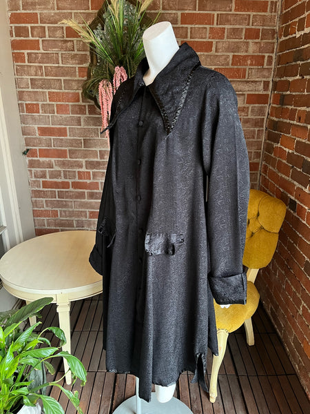 1990s Dagger Collar Goth Black Coat Dress