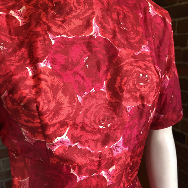 1960s Silk Fuchsia Roses Dress