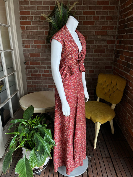 1970s Cinnamon Floral Halter and Bolero Maxi Dress