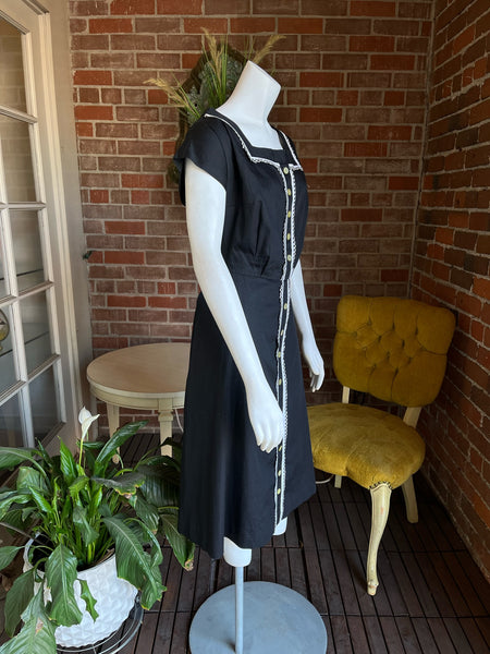 1950s Black Gingham Trim Dress