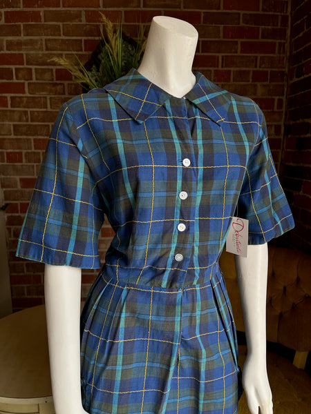 1950s Blue Plaid Dress