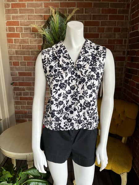 1960s Pique Cotton Floral Top