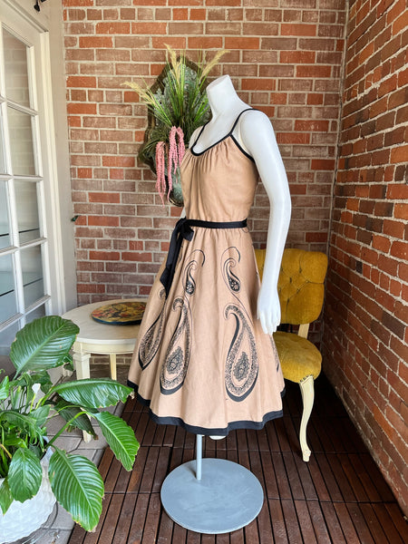 1970s Beige Paisley Shaheen Dress
