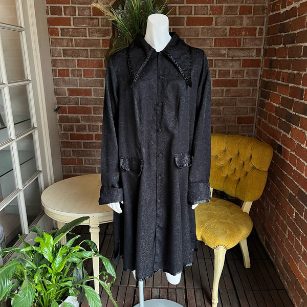 1990s Dagger Collar Goth Black Coat Dress