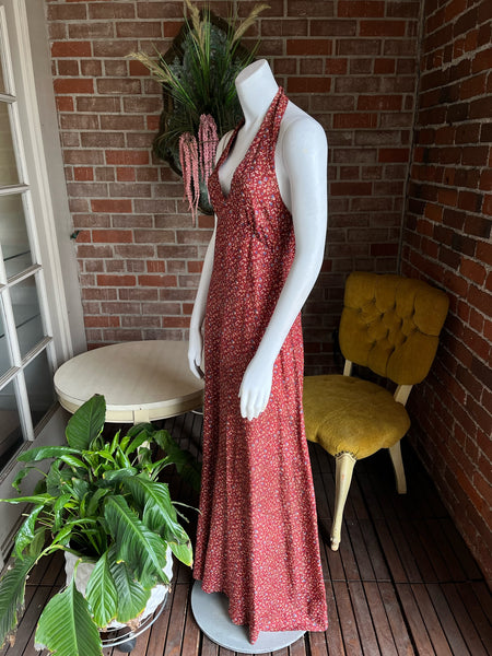 1970s Cinnamon Floral Halter and Bolero Maxi Dress