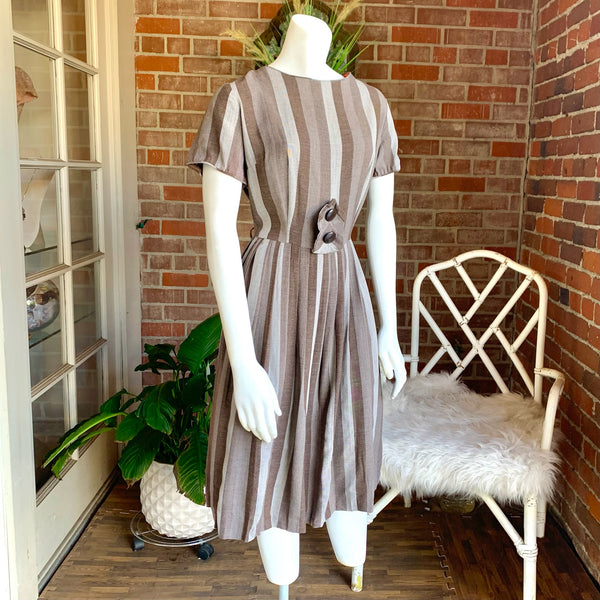1950s Striped Brown Dress