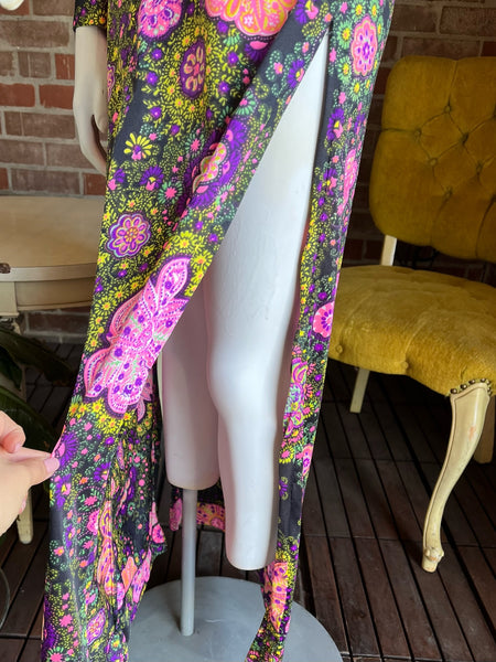 1960s Neon Jersey Maxi Dress Caftan