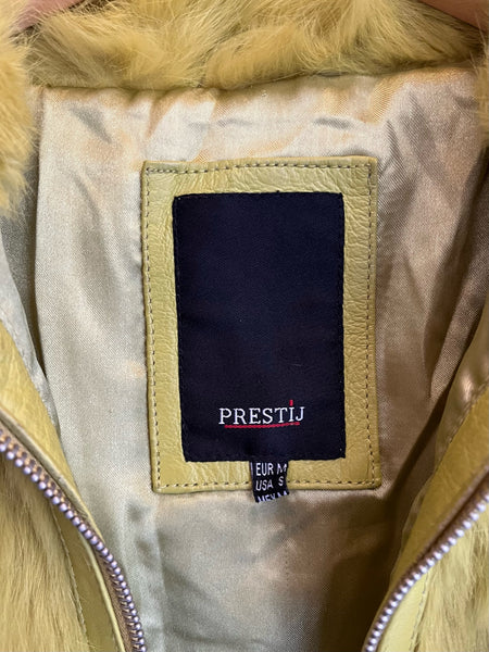 Y2K Chartreuse Rabbit and Leather Trim Fur Jacket