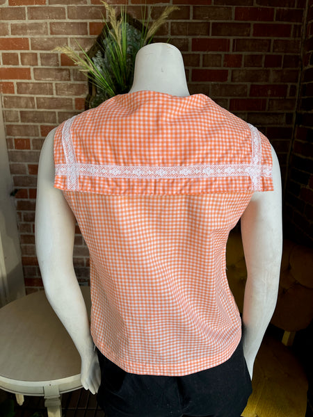 1960s Peach Gingham Sailor Top