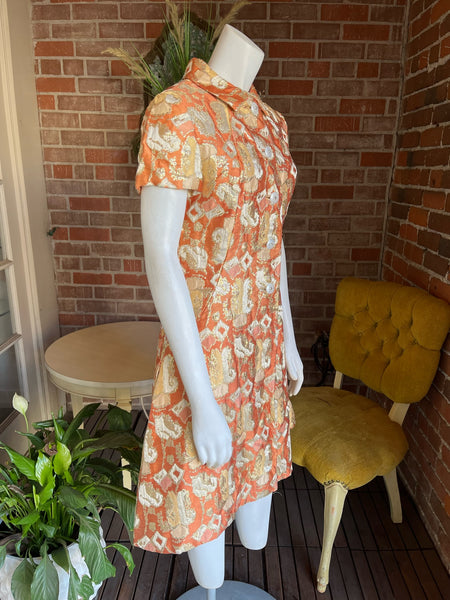 1960s Copper Brocade Lurex Dress
