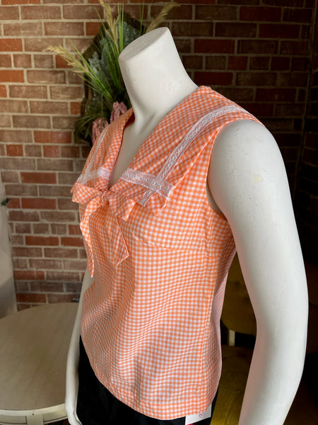 1960s Peach Gingham Sailor Top