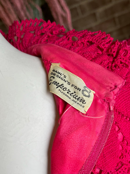 1960s Hot Pink Lace Mexican Dress