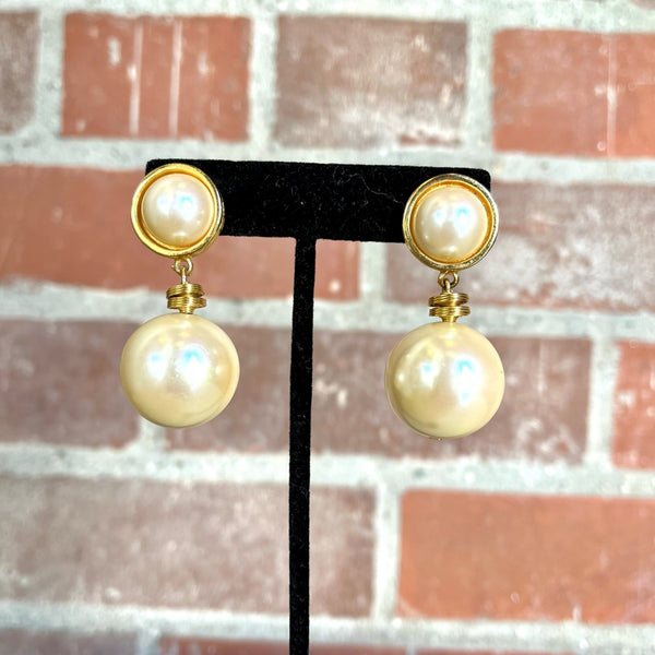 1990s Large Pearl Drop Earrings