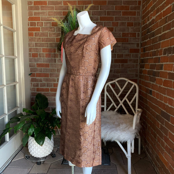 1960s Brown and Cream Floral Dress