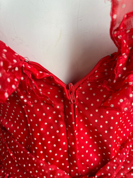 1980s Gunne Sax Ruffled Polka Dot Dress