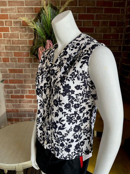 1960s Pique Cotton Floral Top