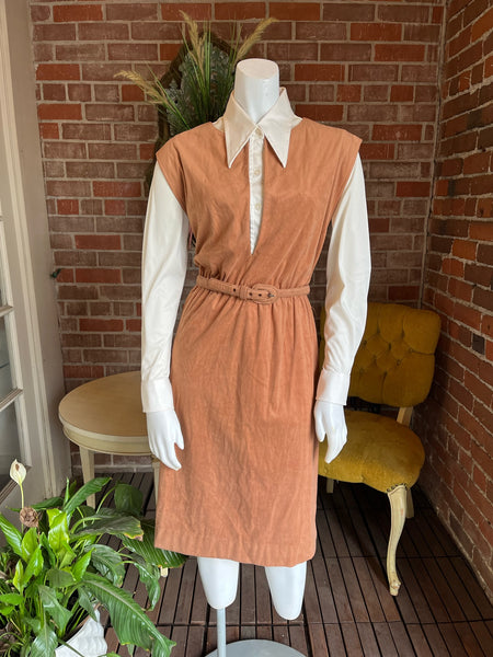 1970s Suede V-Neck Pinafore Dress