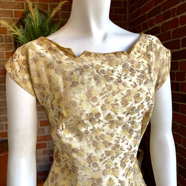 1960s Parisian Gold Brocade Dress