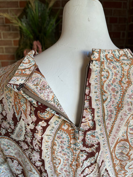 1970s Paisley Gold Lurex Lamé Dress