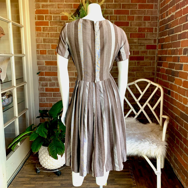 1950s Striped Brown Dress