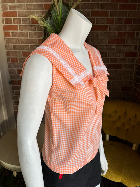 1960s Peach Gingham Sailor Top