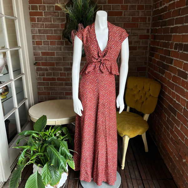 1970s Cinnamon Floral Halter and Bolero Maxi Dress