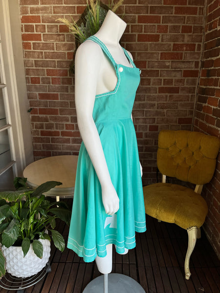 1970s Turquoise Bird Patch Pinafore