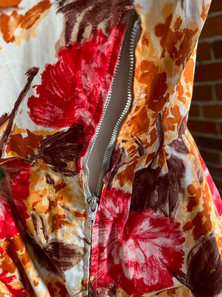 1960s Autumnal Print Cotton Dress