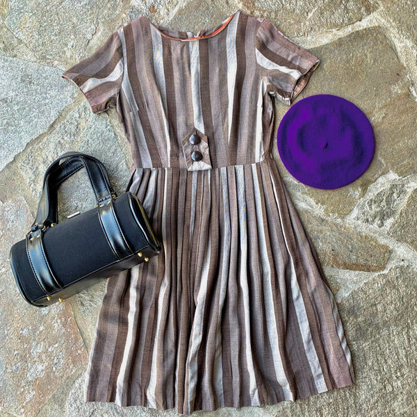 1950s Striped Brown Dress