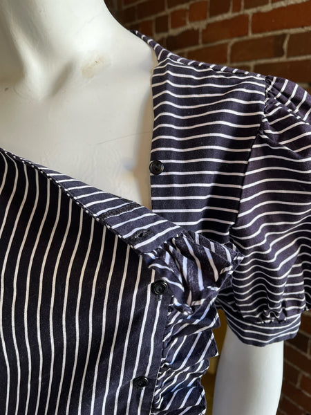 1980s Striped Puff Sleeve Blouse