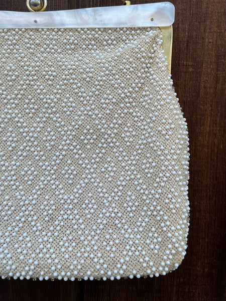 1960s Cream Beaded Bag