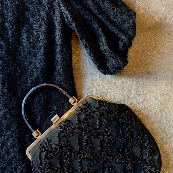 1960s Black Knit Dress Structured Sleeves