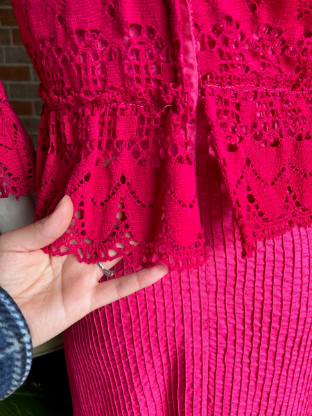 1960s Hot Pink Lace Mexican Dress