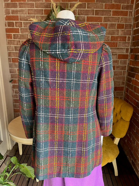 1960s Plaid Hooded Coat
