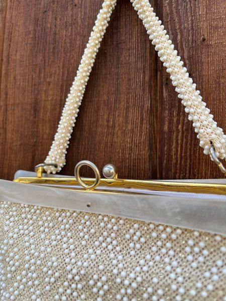 1960s Cream Beaded Bag