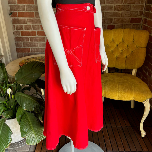 1940s Red Canvas Wrap Skirt
