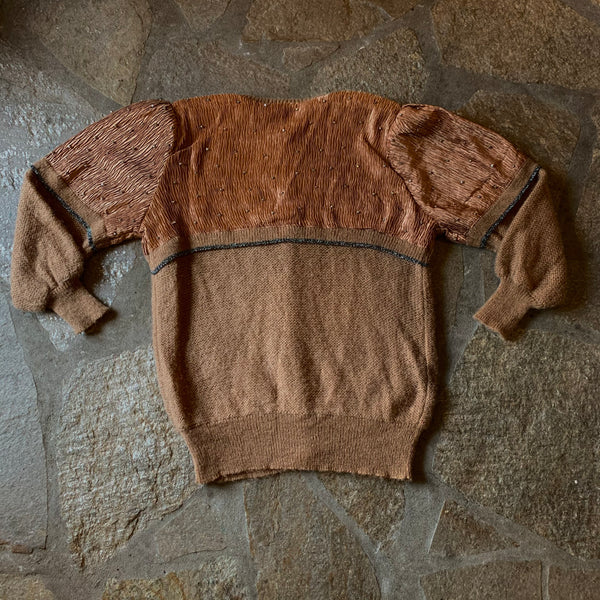 1980s Mohair and Plisse Caramel & Copper Sweater