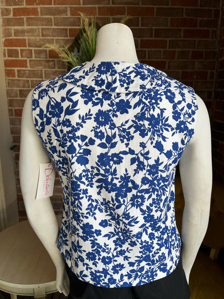 1960s Pique Cotton Floral Top
