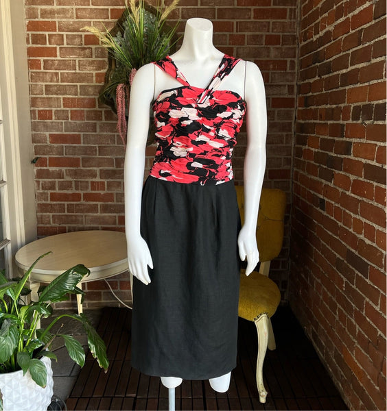 1980s Pink and Black Valentino Dress