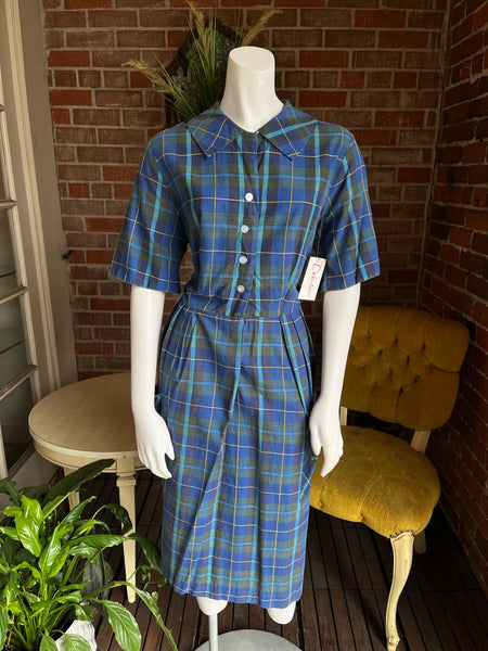 1950s Blue Plaid Dress