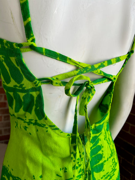 1970s Acid Green Hawaiian Dress